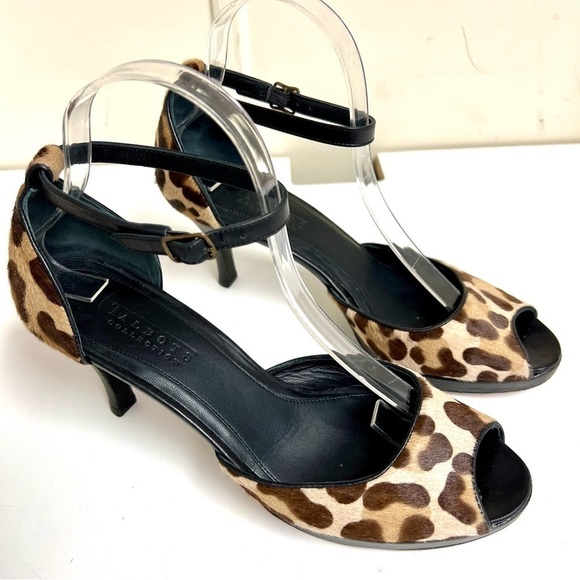 TALBOTS COLLECTION NEW leopard calf hair open toe strappy heels leather size 9M - Picture 3 of 12